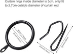 Hotop 60 Pieces 1.26 Inch Metal Drapery Curtain Rings Curtain Hanging Rings and 60 Pieces Metal Drapery Pin Hooks for Drapes Window Door Shower (Black)