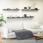 55.1 Inches Long Floating Shelves, 2 Set Rustic Wall Shelf for Bedroom, Nursery Book Shelf with Lip, Picture Ledge Shelf for Living Room, Bathroom, Kitchen - Walnut