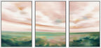 SIGNWIN Framed Canvas Print Wall Art Set Pastel Watercolor Pink Cloud Sky Green Countryside Hill Nature Wilderness Illustrations Modern Art Decorative Scenic Relax/Calm for Bedroom - 16"x24"x3 White