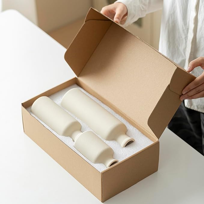 Modern Ceramic Vase Set of 3, Beige Colors, Decorative Bottles for Home, Farmhouse Rustic Decor (Beige)