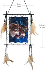 Remorelt Wolf Eagle Bear Dream Catcher Bedroom Wall Decor, Christmas Home Decoration, Room Accessory, White Moon Feather Decoration - Unique Home Craft Wall Pendant (DC06 Frame Set 2)