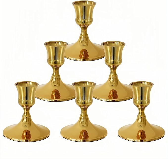 Vintage Gold Taper Candle Holders, Set of 2, Metal Taper Candlestick Holder for Dinner Room Table Centerpiece, Wedding Reception, Festive,Mantel Decoration, Home Decor (Titanium Gold)