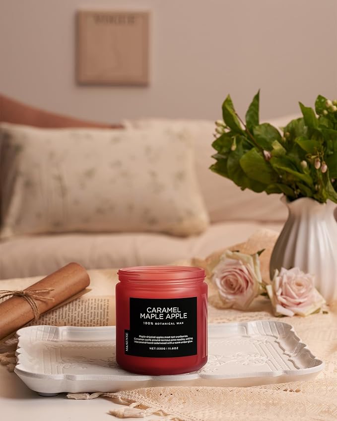 M&SENSE Caramel Apple Pie Candles for Home Scented, Natural Soy Wax 11.6oz Long Lasting 70 Hours Clean Non Toxic Large 2 Wick Candle Gifts for Thanksgiving Housewarming