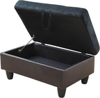 Ottoman Rectangular Storage Ottoman Bench, Flannel Footrest Stool Footstool with Lid for Living Room, Bedroom, Entryway, Dark Blue&Brown, 35"x23.5"x17.5"