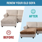 H.VERSAILTEX Velvet Stretch Sectional Couch Covers 3 Pieces Sofa Seat Cushion Covers L Shape Separate Cushion Couch Cover for Both Left/Right Sectional Couch (Large Sofa 2 Seater + 1 Chaise, Camel)