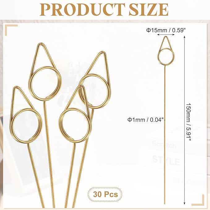 uxcell 30 Pcs Table Card Holders, 5.9 Raindrops Metal Craft Wire Clips Picture Clip Table Number Holders Picks for Wedding, Photos, Memo, Restaurant, Gold