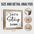 Rustic Wooden “Let’s Stay Home” Sign – Wooden Plaques Sign Table Decor, Shelf or Desk Decor, Farmhouse Living Room and Family Room Decoration, Cozy Home Accent and Housewarming Gift