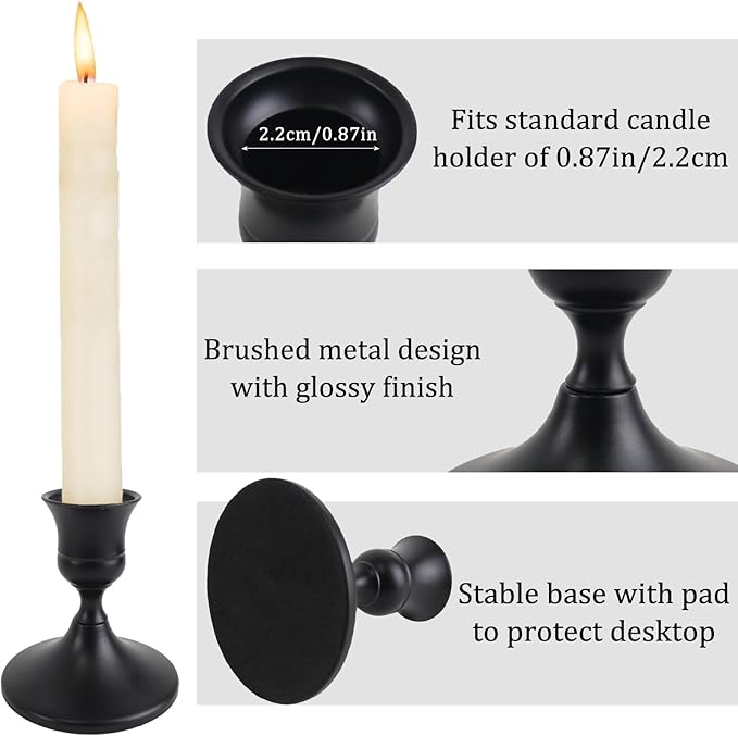 Vintage Black Taper Candle Holders Set of 4, Metal Candlestick Holders Elegant Handcrafted Décor for Weddings, Dining & Meditation,Table Centerpiece, Party, Christmas Decoration or Home Decor