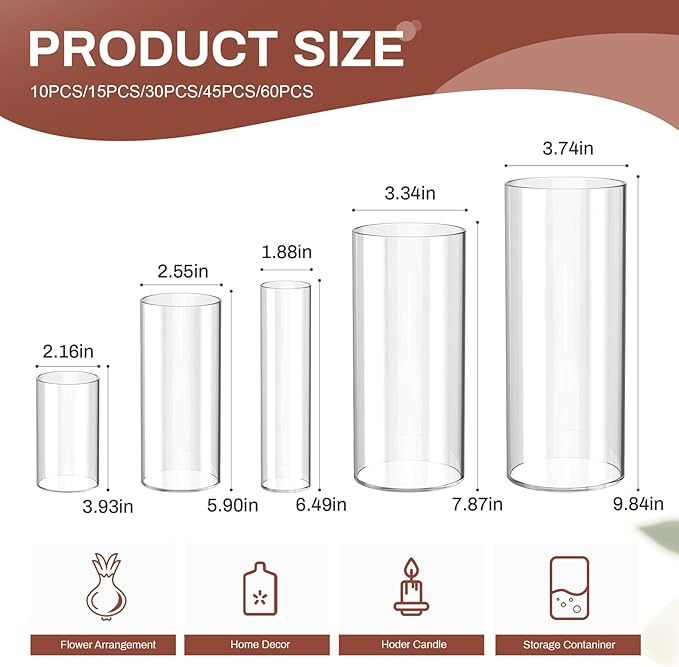 30 Pack Glass Cylinder Vase for Centerpieces, Clear Flower Glass Vases for Wedding Decorations, Hurricane Floating Candle, Holder for Table Centerpiece Wedding Home Décor