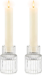Candle Holder Glass Candlestick Holders: Hewory 2PCS Clear Taper Candle Holders Bulk for Table Centerpiece, Glass Candle Holder Candle Stick Holder Decor for Christmas Wedding Party Bridal Showers