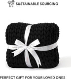 YnM Chunky Throw Blanket, Medium-Weight, Hand Knitted, Skin Friendly, Ventilated and Breathable, Machine Washable, Home Décor Piece for Couch, Sofa and Bed (Black, 40x50 Inch)