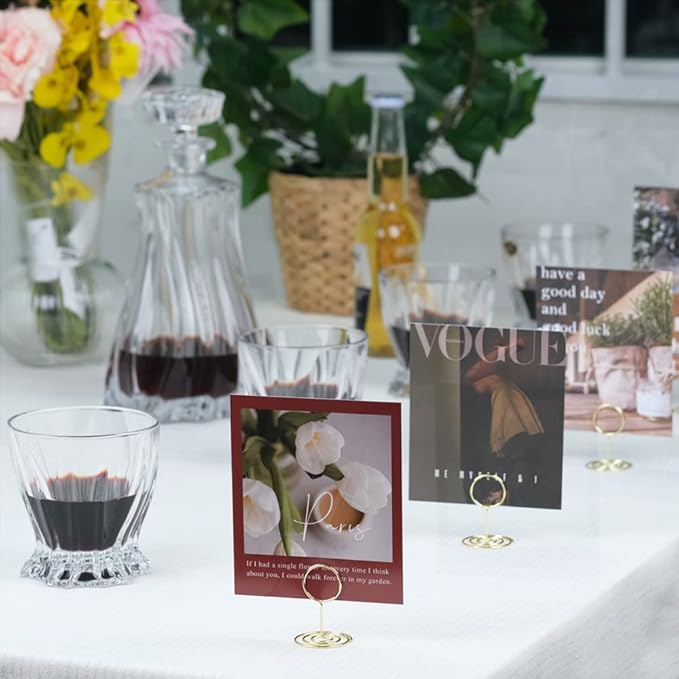 20pcs Mini Place Card Holders, Cute Table Number Holders, Small Size Table Card Holder Tables Number Stands, Wire Photo Picture Menu Clips for Wedding centerpieces, Anniversary Party (Gold)