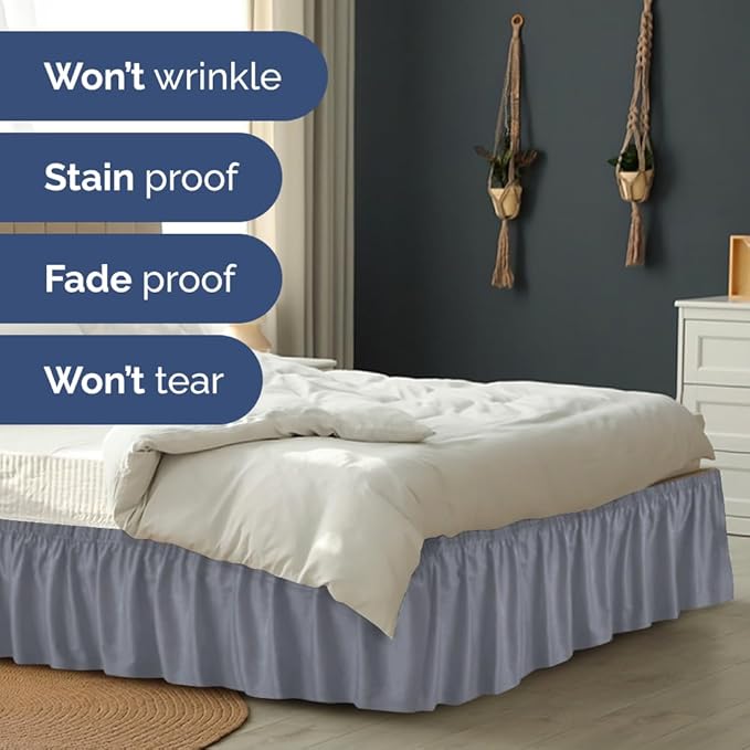 Wrap Around Dust Ruffle Bed Skirt - Steel Blue - Twin/Twin XL Size Beds w/ 15 Inch Drop - Easy Fit Elastic Strap- Adjustable Pleated Bedskirt w/Brushed Fabric - Wrinkle Free, Women, Men, Kids & Teens