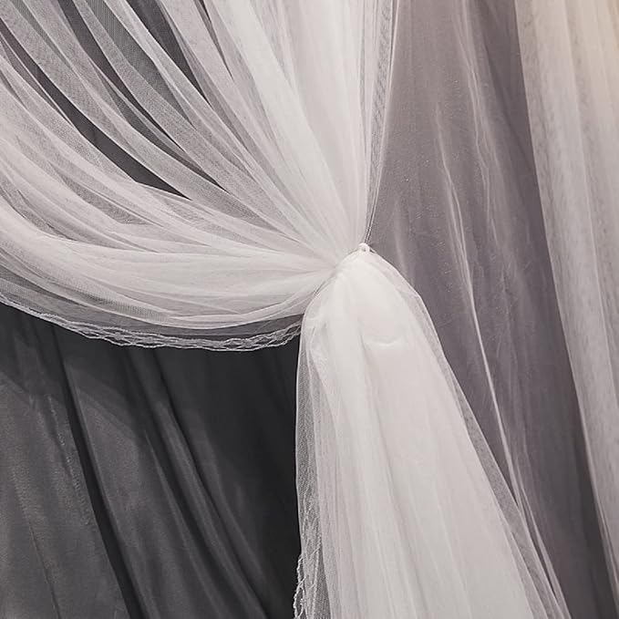 Kertnic Luxurious Bed Canopy for Girls & Adults - Double Layer Princess Canopy with Lace, Round Dome Mosquito Netting for Queen/King Bed Tent (New Gray)