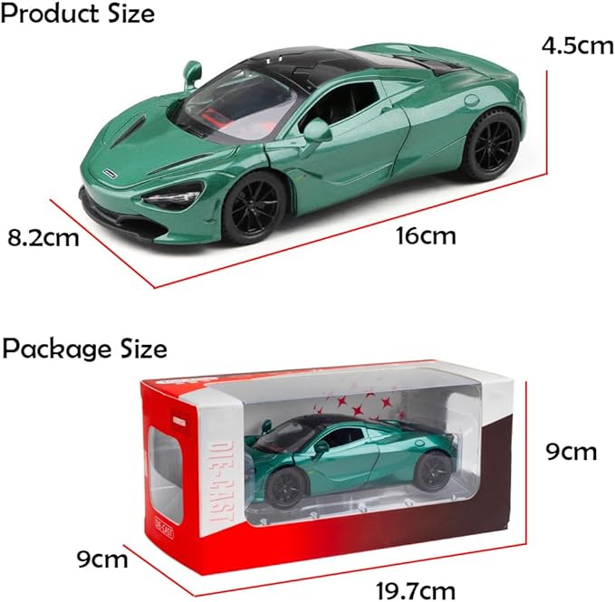 Alloy Collectible Green McLaren 720s Toy Car Model Pull Back DieCast Vehicle with Lights and Sound