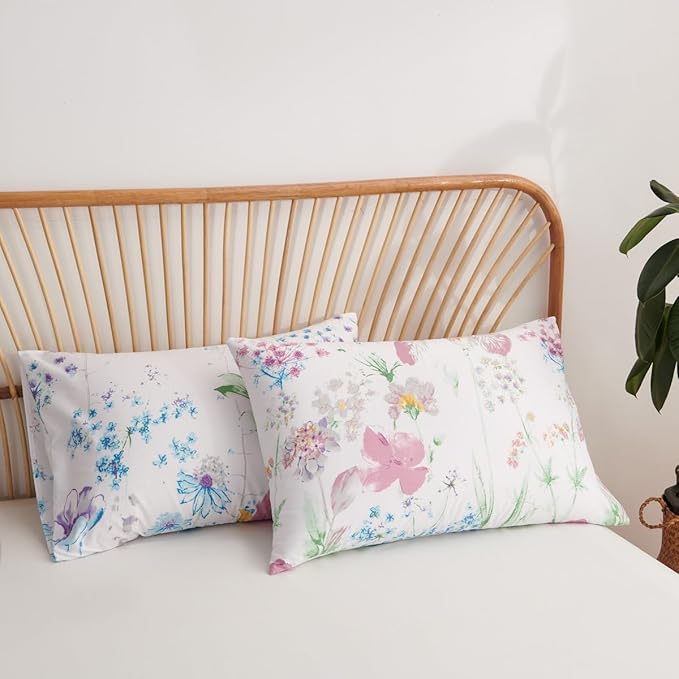 Floral Comforter Set Queen Size - 3 Pieces Lilac White Floral Comforter Bedding Sets Reversible Pattern,Queen Bed in a Bag with Flowers Comforter and 2 Pillowcases