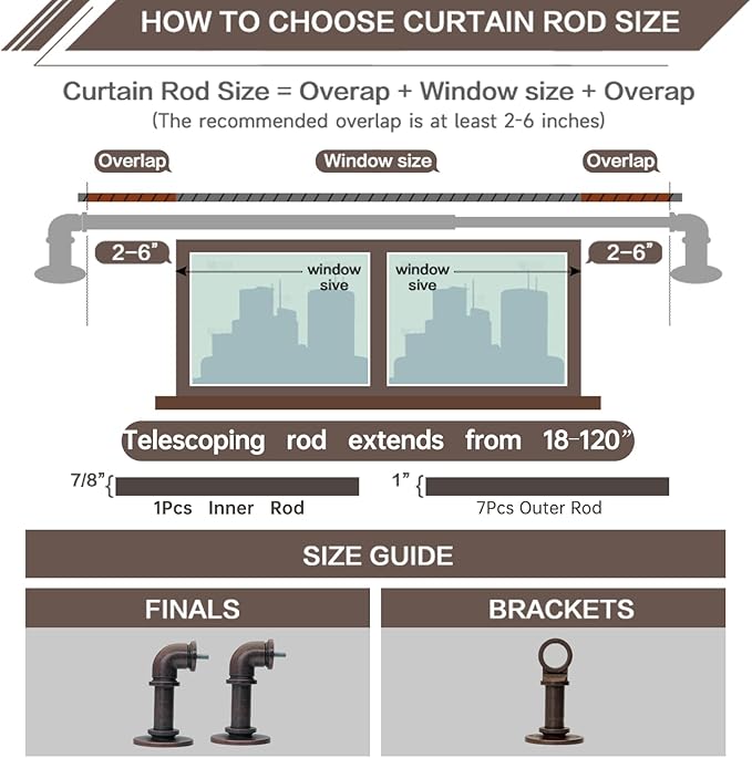 Bronze Curtain Rods 18 to 120 Inch, Industrial Curtain Rods,Adjustable Length,1 in Diameter Pipe,Wall or Ceiling Mounted,for Bedroom and Living Room(Antique Red Bronze 18” to 120”)