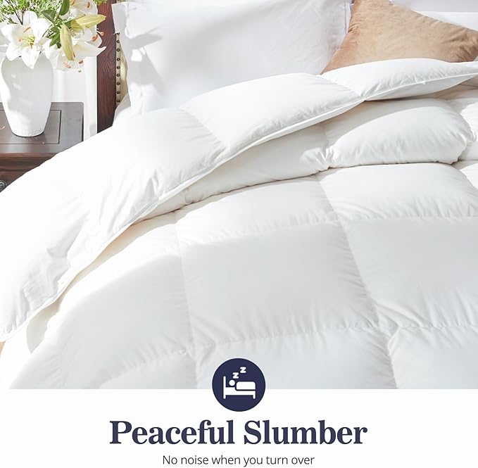 Globon Ultra-Soft Down Feather Comforter California King Size,Luxurious Fluffy Hotel Collection Duvet Insert for All Season,Noiseless Shell,700 Filling Power,Medium Weight with Corner Tabs,White