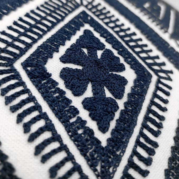 Alysheer Embroidered Decorative Throw Pillow Covers 18x18 inches Set of 2 Pieces, Boho Geometric Modern Chic Classic Pattern Cotton Cushion Cases for Sofa Couch Bed Living Room(Navy Blue)