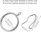 Hotop 30 Pcs Metal Drapery Curtain Rings 0.98/1.26/1.65 inch Interior Diameter and 30 Pcs Hanging Curtain Drapery Pin Hooks for Window Door Shower(32 mm,Silver)