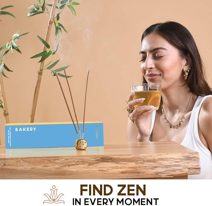 Folkulture Incense Sticks with Holder for Gift | Set of 6 (120) Non Toxic Fall Incense Sticks with 45 Mins Burn Time | Bakery Themed Organic Fall Scents- Vanilla Caramel, Strawberry, Cinnamon Insense