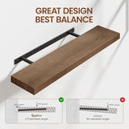 Heimlove 36 inch Floating Shelves for Wall,2 Packs Natural Pine Solid Wood Bathroom Shelf Over Toilet Decor and Storage 8 inches Deep for Kitchen Bedroom Office & Living Room Display Wall Decor