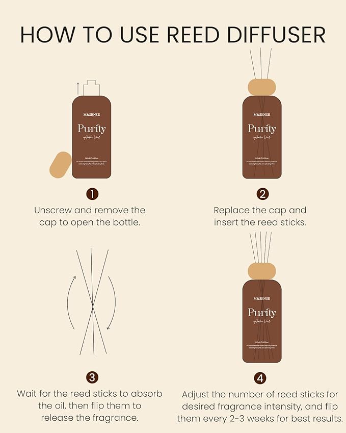 M&SENSE Amber Citrus Reed Diffuser: 6.3 fl oz Lemon & Linen Scented Aroma Set with Light & Subtle Fragrance, Non-Toxic Natural Essential Oil Gifts for Bedroom Shelf Decor Small Spaces