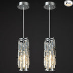 LMQNINE Pendant Lights Modern Chrome Pendant Light Mini Crystal Chandelier Pendant Lighting for Kitchen Island Dinning Room Bedroom Kitchen Sink Lighting (Chrome 2-Pack)