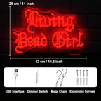 Living Dead Girl Neon Sign Gothic Scary Neon Light Red Letter LED Sign Dimmable Phrase Neon Light Up Signs for Haunted Mansion Halloween Party Horror Room Decor Words Lights Old English Font