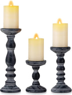 Candle Holder for Pillar Candles: Romadedi Set of 3 Decorative Wood Candlestick Holders, Rustic Wooden Candle Stand for Fireplace Mantle End Table Shelf in Farmhouse Style, Black 6”, 8.3”, 12”