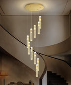 10-Lights Gold Crystal Chandeliers 110 inch Long Spiral Crystal Chandelier for High Ceiling Modern LED Foyer Ceiling Chandeliers Dimmable 3000-6000K