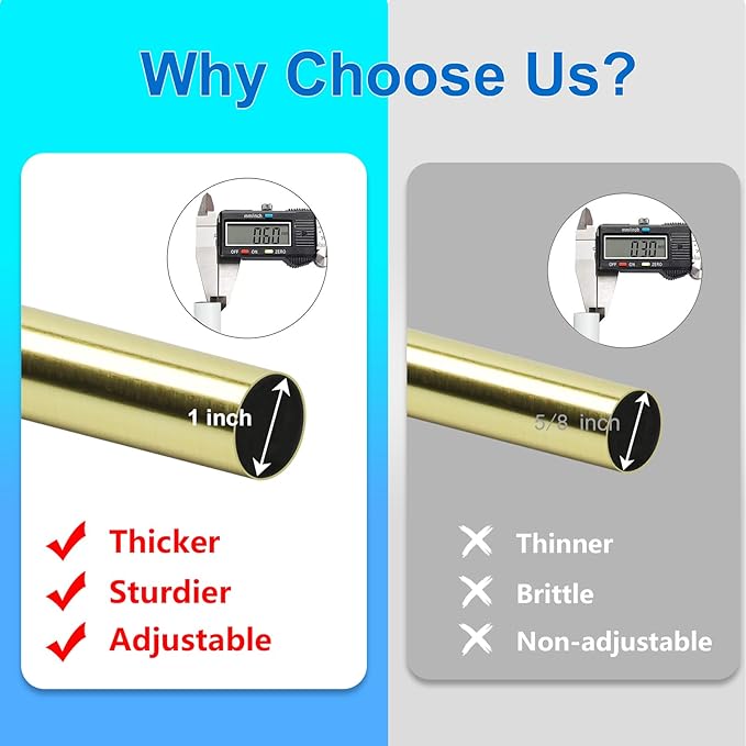 Curtain Rods for Windows 16 to 88 Inches Adjustable Length 1 Inch Diameter Window Curtain Rod with Aluminium Finials, Gold