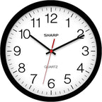 Sharp Wall Clock – Black, Silent Non Ticking 14 Inch Quality Quartz Battery Operated Round Easy to Read Home/Kitchen/Office/Classroom/School Clocks, Sweep Movement