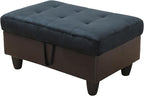 Ottoman Rectangular Storage Ottoman Bench, Flannel Footrest Stool Footstool with Lid for Living Room, Bedroom, Entryway, Dark Blue&Brown, 35"x23.5"x17.5"