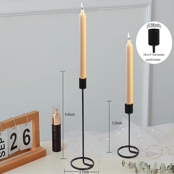 Candlestick Holders, Set of 6 Taper Candle Holders, Black Brass Vintage Candle Holder Set for Pillar Candles, Decorative Candle Holder Candelabra for Home Decor, Wedding, Dinning, Party, Anniversary