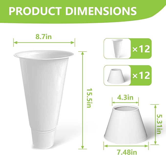 12 Pack Plastic Flower Bucket, 15.5 Inch White Flower Buckets for Cut Flowers with Base, Multi-Purpose Plastic Vase for Flower Display Stand Florist Supplies, Home Wedding Decoration