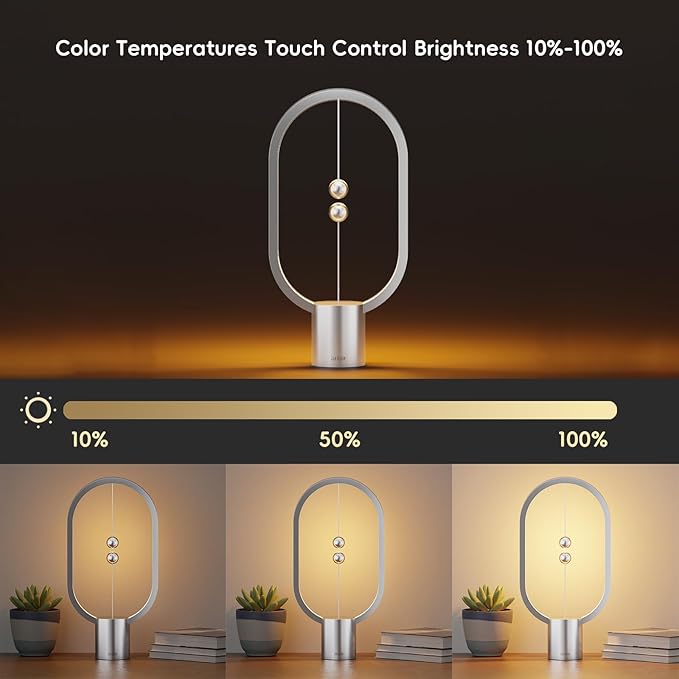 Table Lamp for Bedroom - Balance Lamp,Bedside Lamp with Touch Dimmer,Nightstand Lamp,3 Level Brightness Rechargered Night Light for Home,Office,College Dorm (Silver)