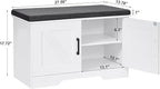 2-Tier Storage Bench, Shoe Bench with Padded Seat Cushion, Entryway Bench with 2 Barn Doors, Adjustable Shelf, 13.8" D x 27.6" W x 17.7" H, for Entryway, Living Room, Bedroom, White