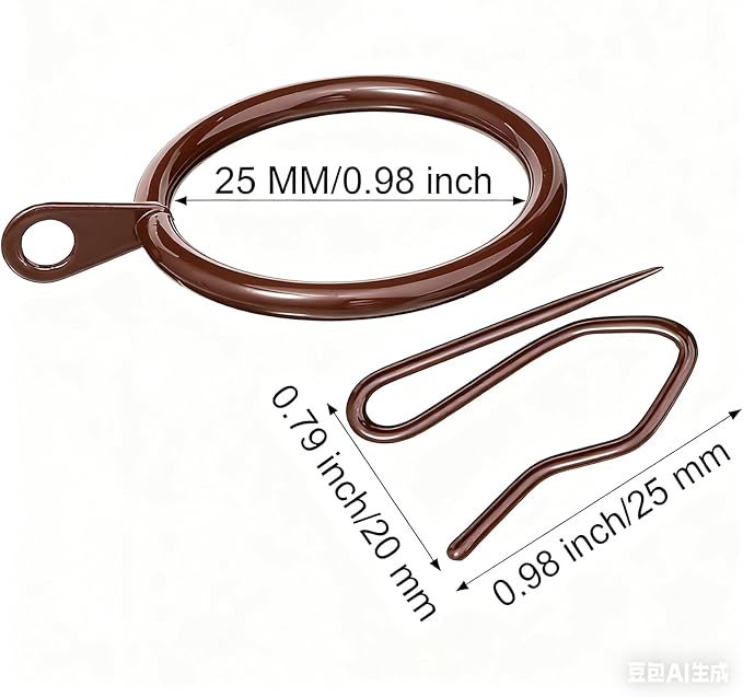 Hotop 60 Pieces 0.98 Inch Metal Drapery Curtain Rings Curtain Hanging Rings and 60 Pieces Metal Drapery Pin Hooks for Drapes Window Door Shower (Brown)