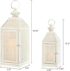 NEEDOMO 2Pack Outdoor Lantern, 16" Large White Candle Lanterns Decorative Indoor, Metal Frame with Glass, Vintage Farmhouse Lantern Decor for Front Porch, Garden, Patio, Pathway, Balcony,Yard