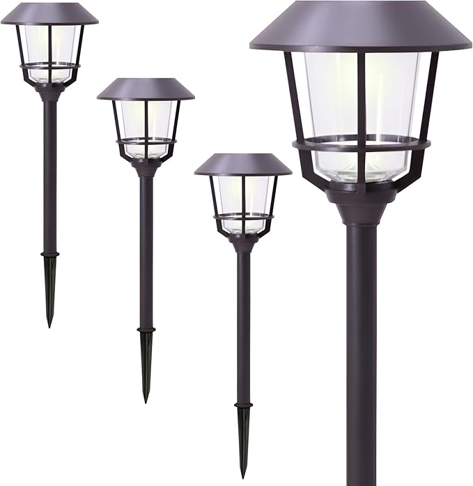 Solar LED Path Lights 4 Pack – 12 Lumens, Warm White, Oil-Rubbed Bronze, Solar Powered, Stainless Steel, Weather-Resistant for Garden, Walkway, Patio
