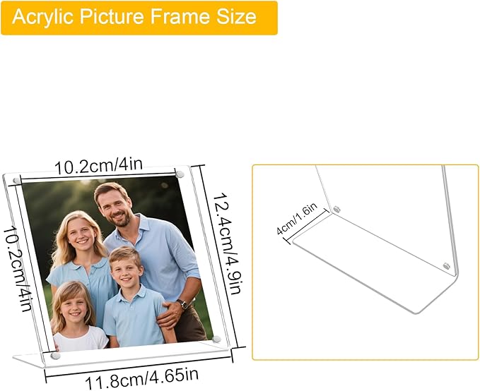 6 Pack Acrylic Picture Frame 4x4 inch, Magnetic Photo Frames, Clear Slanted Back Acrylic Frameless Transparent Frame for Desktop Display, Standing Photo Display Holder Gift for Home, Office