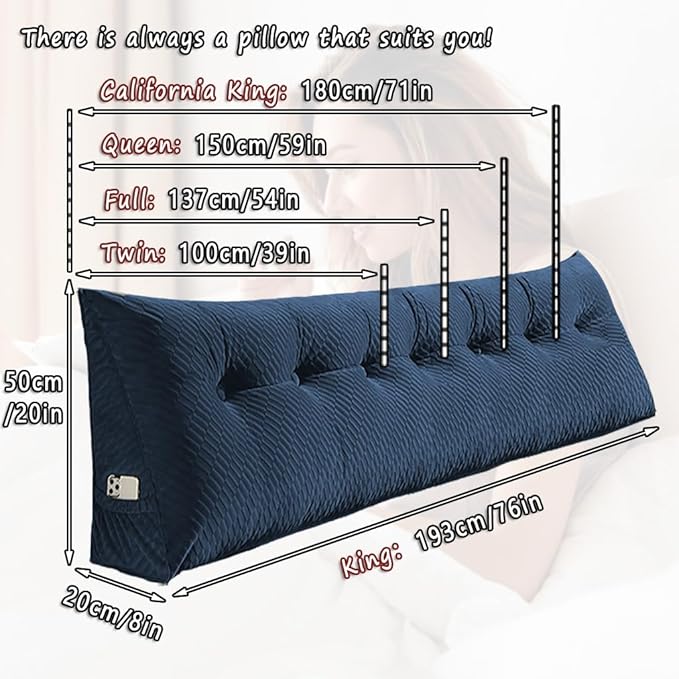 Gradient Velvet Triangular Wedge Pillow, Removable Cover Headboard Pillow for Daybed, Backrest Positioning Support Pillow Cushion Resting Reading Relaxing (Blue, Full(54 * 20 * 8in))