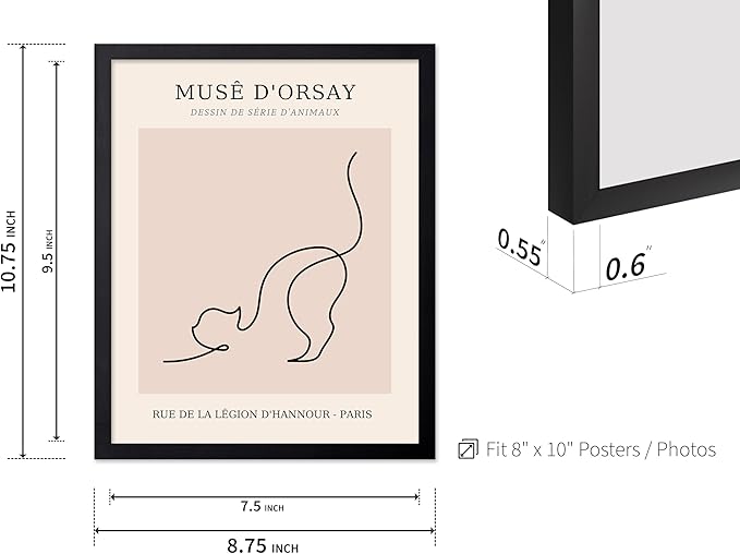 Poster Master Vintage Poster - Retro One Line Cat Drawing Print - Cat Art - Minimal Gift for Men, Women, Animal Lover - Abstract Wall Decor for Home, Office, Bedroom, 8x10 Black Framed