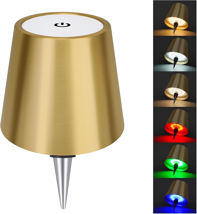 DUSKTEC Wireless Wine Bottle Lampshade, 8 RGB Modes, Light Temperature 3000-6500K, Rechargeable Touch Wine Bottle Lamp, Portable Wireless Lamp, Bar Lights, Party, Gift (Gold)