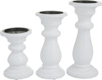 Deco 79 Mango Wood Turned Style Pillar Candle Holder, Set of 3 10", 8", 6"H, White