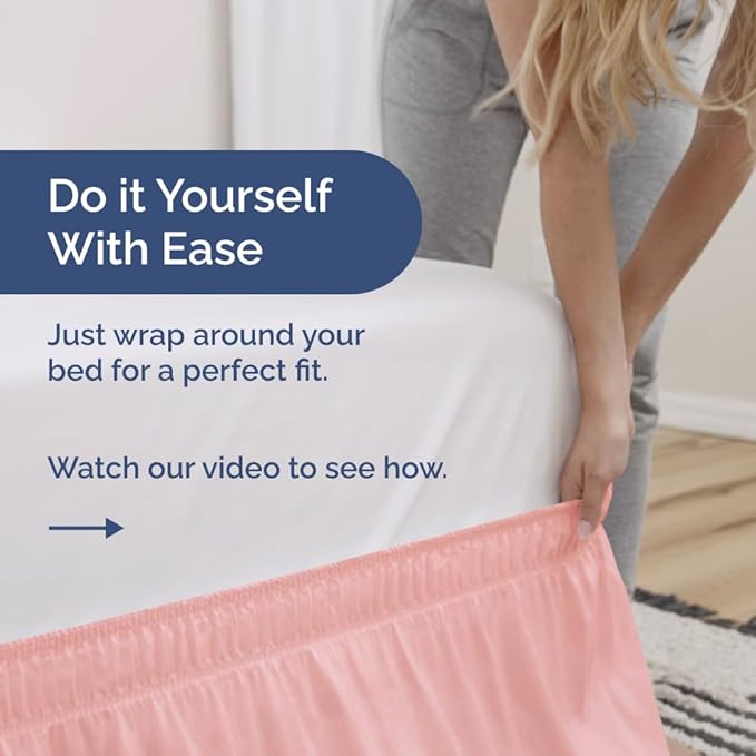 Wrap Around Dust Ruffle Bed Skirt - Baby Pink - King Size Beds w/ 15 Inch Drop - Easy Fit Elastic Strap - Adjustable Pleated Bedskirt w/Brushed Fabric - Wrinkle Free - Women, Men, Kids & Teens