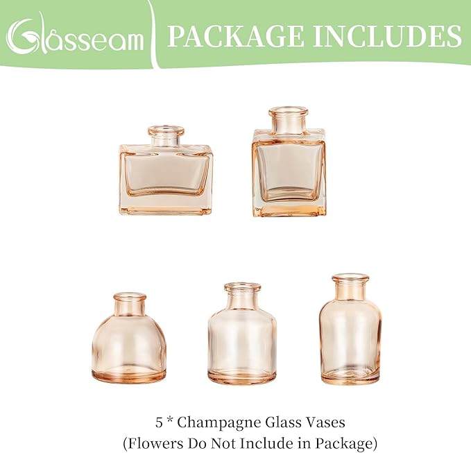Glasseam Champagne Glass Bud Vase: Mini Small Vases for Centerpieces Cute Flower Vase Set of 5 Tiny Vases for Flowers Decorative Centerpiece for Table Decor Wedding Party Dining Room Decoration
