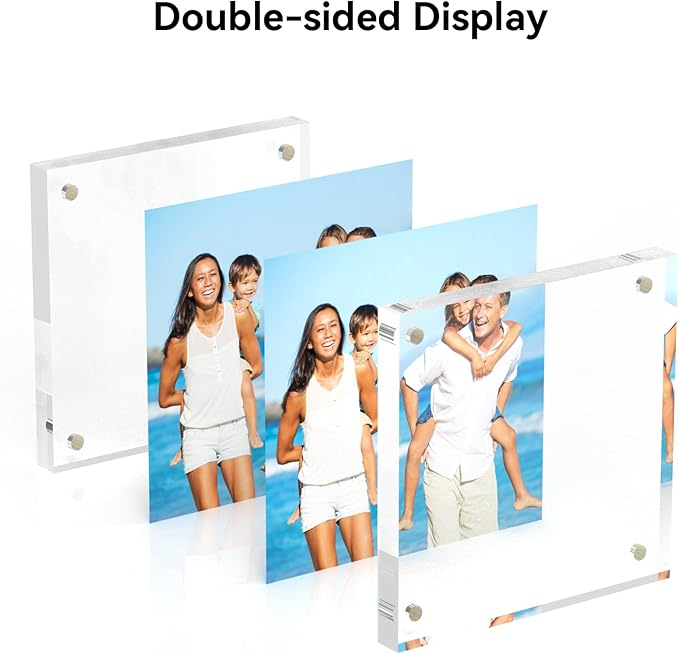 4x4 Acrylic Picture Frames, 20mm Thick Clear Frameless Magnetic Photo Frames, Double Sided Transparent Square Frame Gift for Desktop Display(3 Pack)