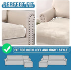 H.VERSAILTEX Velvet Stretch Sectional Couch Covers 3 Pieces Sofa Seat Cushion Covers L Shape Separate Cushion Couch Cover for Both Left/Right Sectional Couch (Large Sofa 2 Seater + 1 Chaise, Ivory)